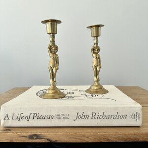Pair of Vintage Brass Cherub candlestick holders